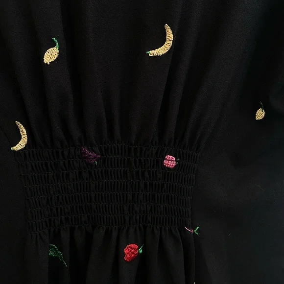 Abow Black Dress with Fruit Embroidery 🍉 🍎 🍌 Size 10 - Picture 15 of 16